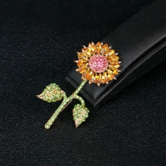 Vintage Minimalist Sunflower With Diamond Botanical Flower Brooch Distributor