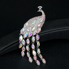 Diamond Encrusted Vintage Long Tail Crystal Peacock Tassel Heavy Duty Fashion Brooch Distributor