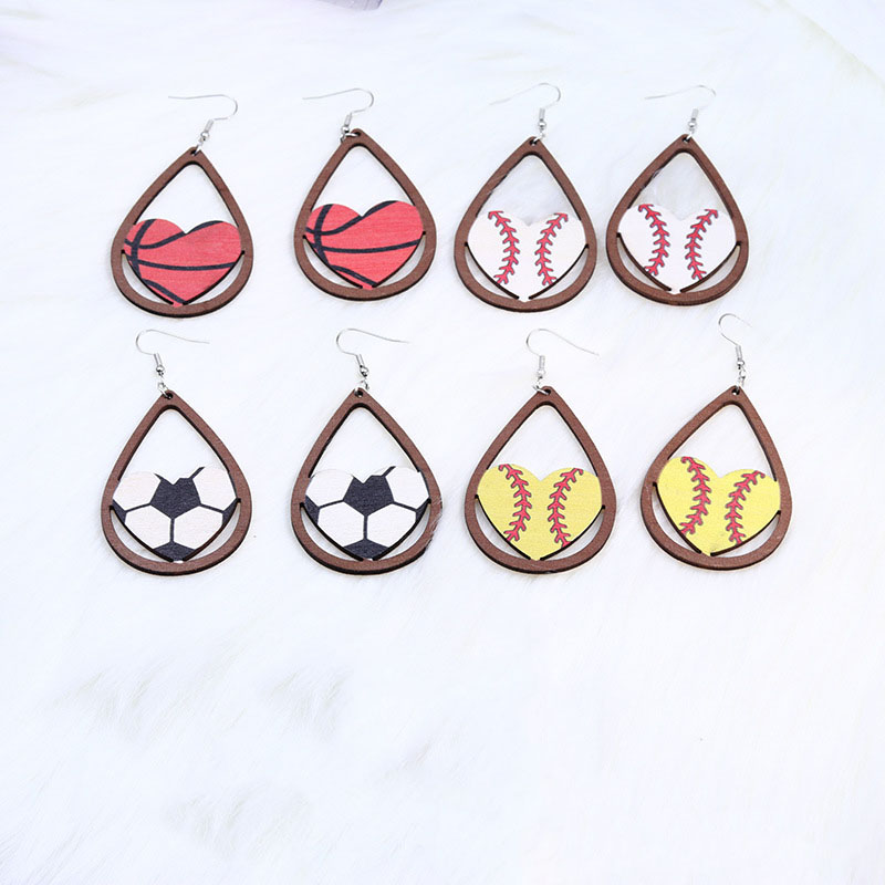 Wooden Printed Love Drop Fashion Earrings Distributor