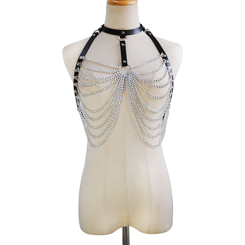 Wholesale Sexy Pu Leather Multi-layered Chain Chest Chain Metal Body Chain