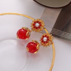Wholesale Pearl Light Luxury Floral Zirconia Fashion Earrings