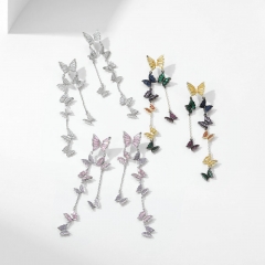 Wholesale S925 Silver Pin Zirconia Set Long Tasseled Roving Butterfly Earrings