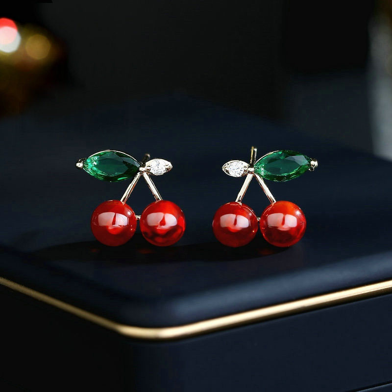Wholesale S925 Silver Pin Simple Red Cherry Stud Earrings