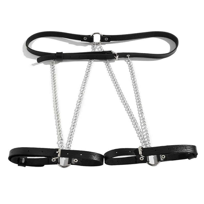 Wholesale Black Leather Sexy Chain Waist Chain