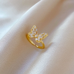 Wholesale True Gold Plated Openings Heavyweight Butterfly Fashion Micro Setting Light Luxury Ring