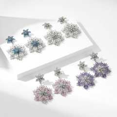 Wholesale Heavy Duty Set Zirconia Floral Snowflake Earrings