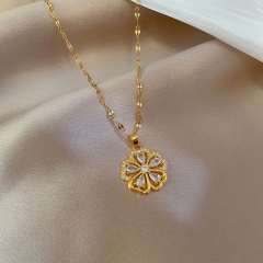 Wholesale Titanium Steel Full Diamond Floral Luxury Party Necklace Clasp Chain