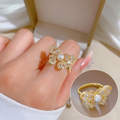 Wholesale Real Gold Butterfly Zirconia Ring Opening Adjustable Ring