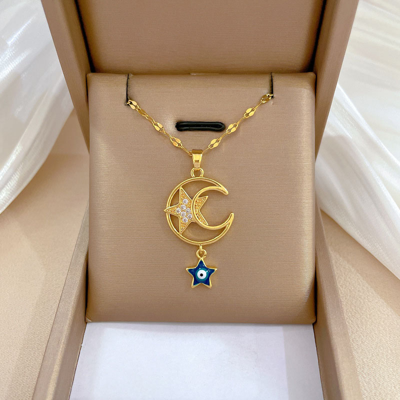 Wholesale Titanium Steel Star And Moon Eyes Luxury Necklace