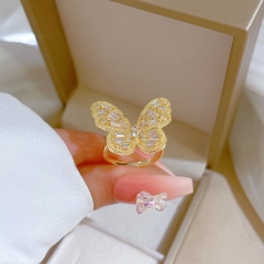 Wholesale Real Gold Butterfly Zirconia Opening Adjustable Ring