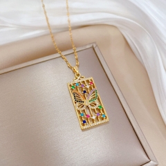 Wholesale Zirconia Butterfly Square Luxury Necklace In Titanium Steel