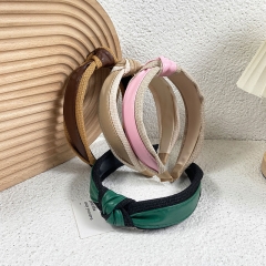 Wholesale Vintage Leather Wide Version Simple Pu Colour Clashing Hair Band