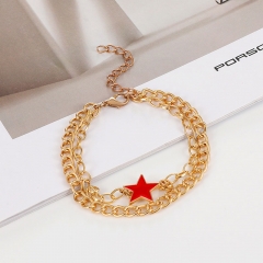 Wholesale Jewelry Hip Hop Double Layer Red Fashion Simple Star Bracelet