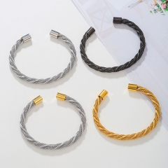 Wholesale Jewelry Titanium Steel Couple Wire Rope Winding Opening Adjustable Stainless Steel Bracelet