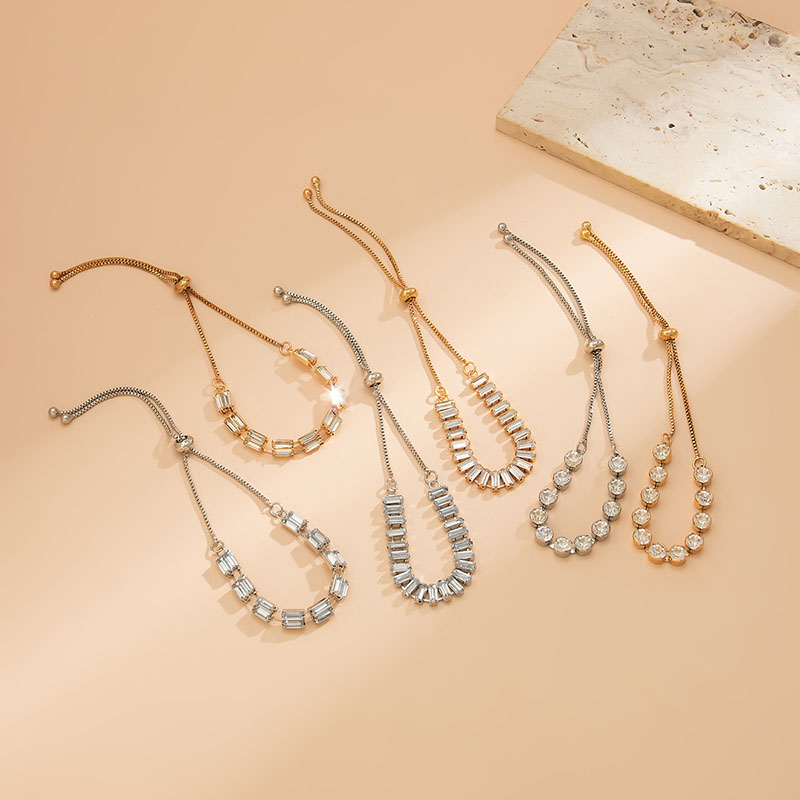 Wholesale Jewelry Simple Micro-encrusted Rhinestone Single Beach Geometric Row Of Diamonds Ethnic Anklets