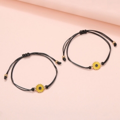 Wholesale Jewelry Card Couple Vintage Alloy Oil Dripping Sunflower Adjustable Braided Bracelet