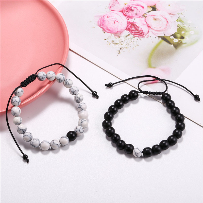 Wholesale Jewelry Fashion Vintage Black Frosted White Turquoise Woven Minimalist Set Bracelet