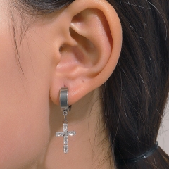 Wholesale Jewelry Zirconia Cross Stainless Steel Ear Clips Without Ear Holes Hip Hop Ear Bone Clips