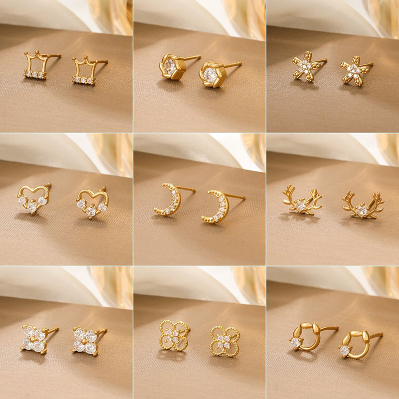 Wholesale Jewelry Hollow Petals Vintage Fashion Diamond Moon Love Earrings