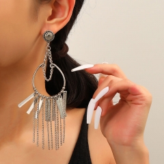 Wholesale Jewelry Exaggerated Thin Long Metal Tassel Geometric Alloy Earrings