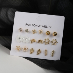 Wholesale Jewelry Nine Pairs Of Pearl Floral Leaves Pentagram Butterfly Earrings Set