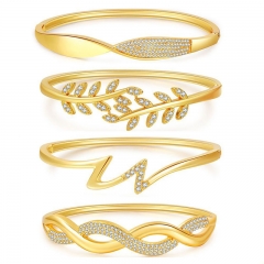 Wholesale Jewelry Copper With Zirconia Leaves Branches Openings Fashion Geometric Bracelet