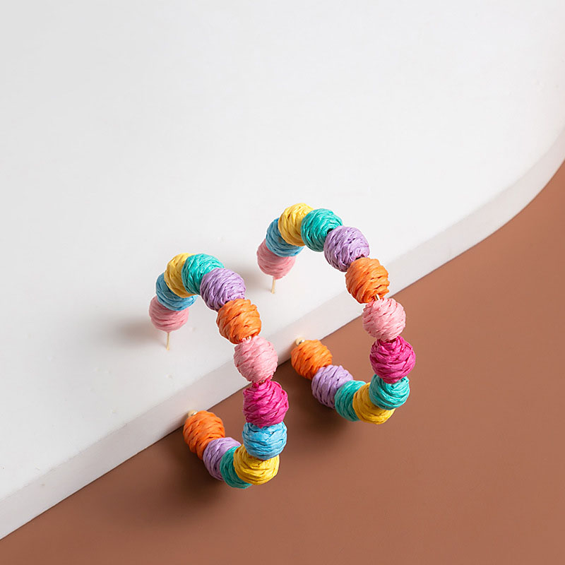 Fashion Bohemian Colorful Hand-woven Raffia Exaggerated Openwork Earrings Vendors