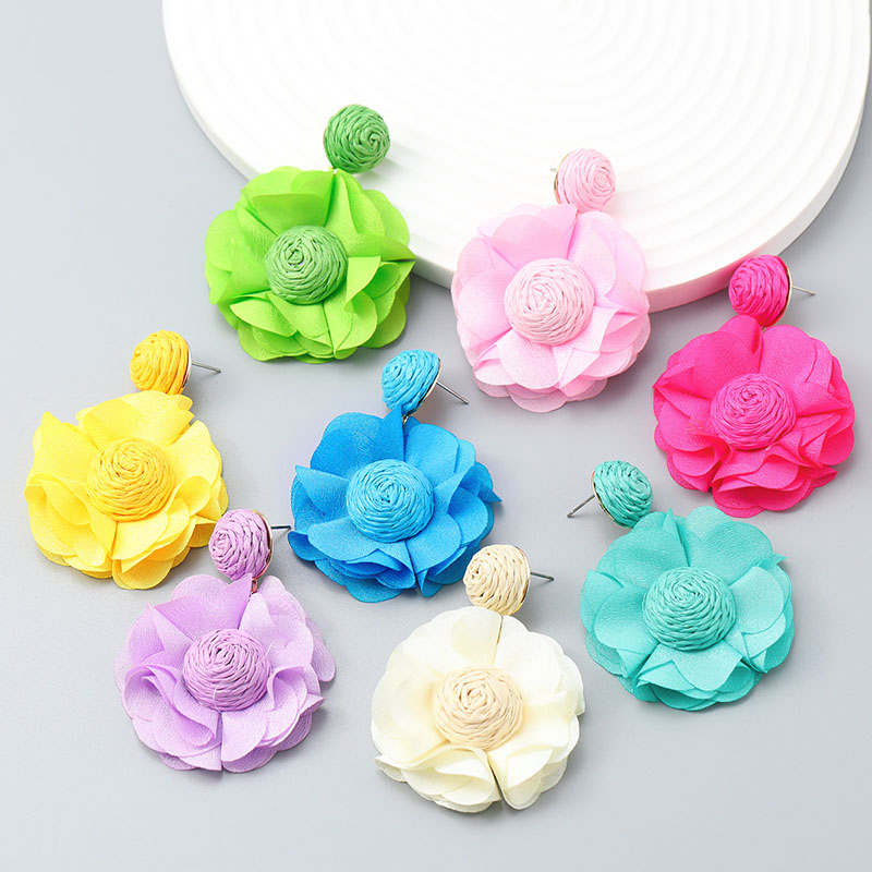 Fabric Raffia Elegant Flower Earrings Vendors