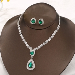 Wholesale Jewelry Vintage Elegant Oval Rosy Green Gemstone Earrings Necklace Set