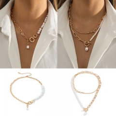 Wholesale Jewelry Vintage Faux Pearl Splicing Simple Round Bead Chain Stacking Necklace