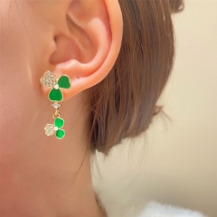 Wholesale Jewelry Diamond Clover Fashion Long Tassel Earrings St. Patrick's Day