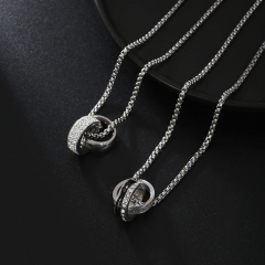 Wholesale Jewelry Hip-hop Titanium Steel Sweater Drip Oil Zirconia Double Ring Pendant Couple Necklace
