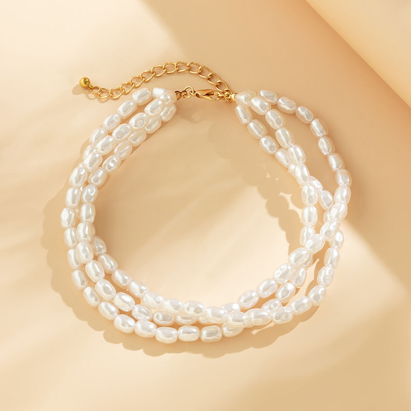Wholesale Jewelry Simple French Faux Pearl Collarbone Chain Love Pendant Necklace
