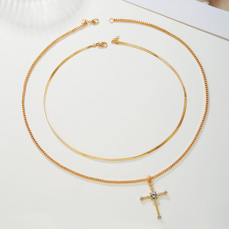 Wholesale Jewelry Set Of 2 Micro-set Cross Pendant Necklace