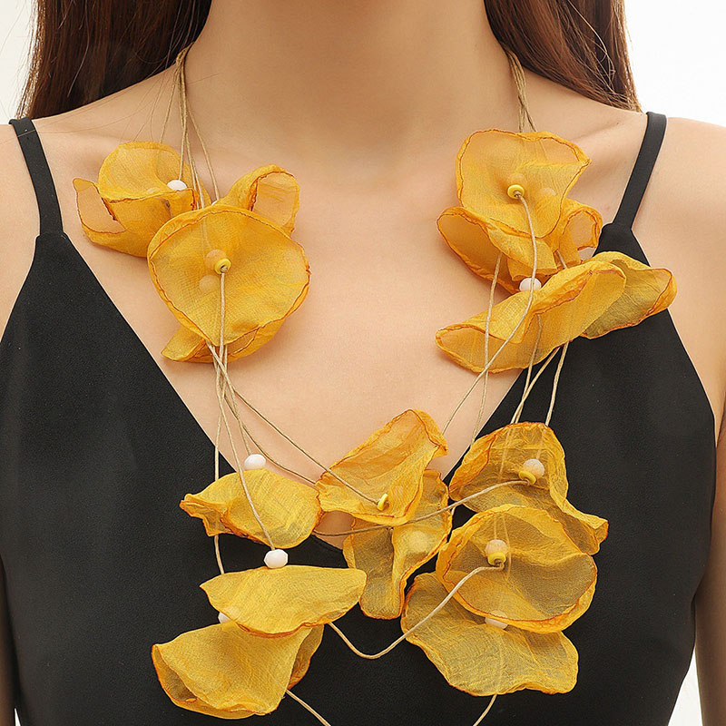 Wholesale Jewelry Multi-layer Summer Fabric Crystal Beaded Flower Necklace
