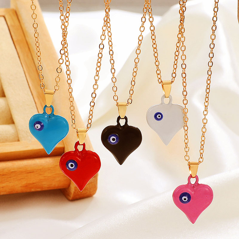 Wholesale Jewelry Colorful Devil's Eye Retro Fashion Ethnic Heart Pendant Collarbone Chain