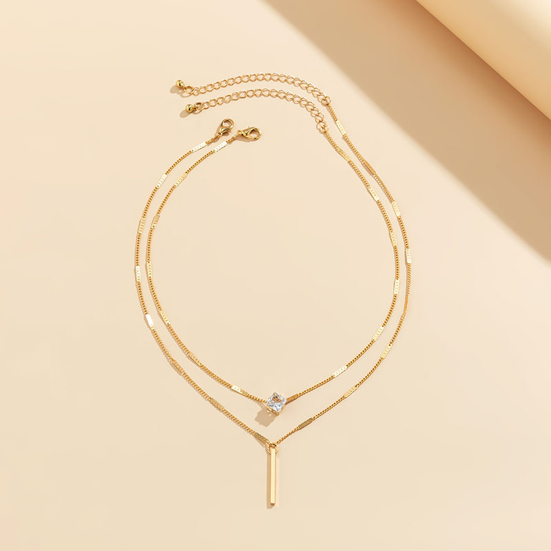 Wholesale Jewelry Fashion Metal Double-layer Simple Teardrop Love Rhinestone Necklace