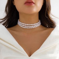 Wholesale Simple Imitation Pearl Clavicle Love Pendant Necklace