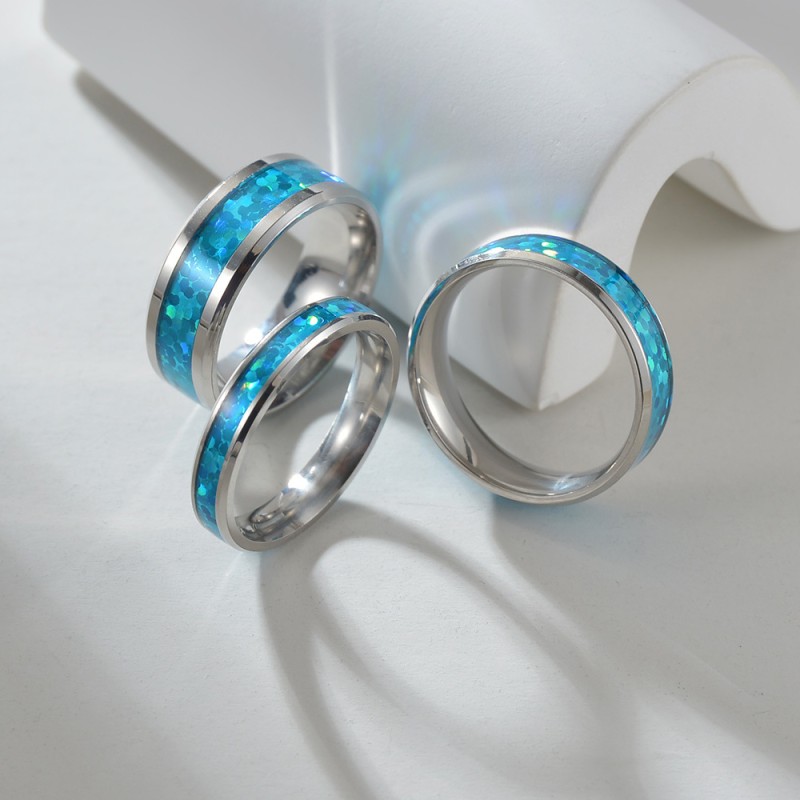 Wholesale Blue Imitation Opal Men And Women Titanium Steel Ring