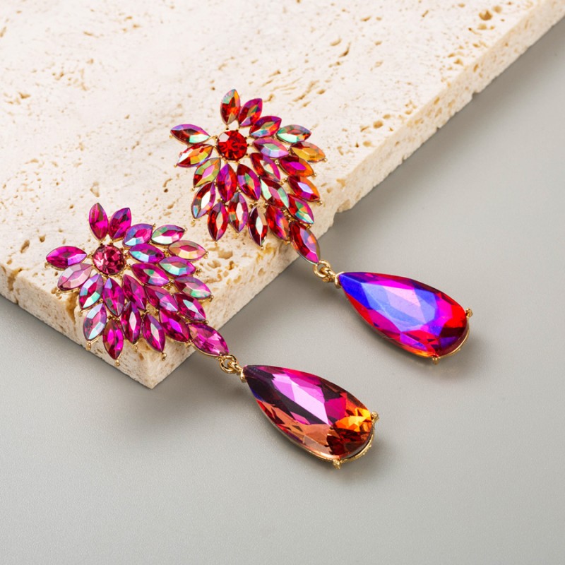 Wholesale Temperament Exaggerated Drop-shaped Flower Leaf Drop Long Earrings