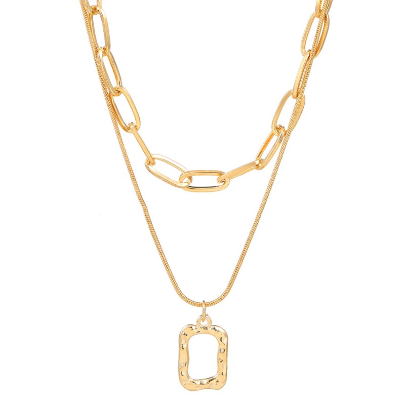 Wholesale Double Hollow Square Stacked Necklace