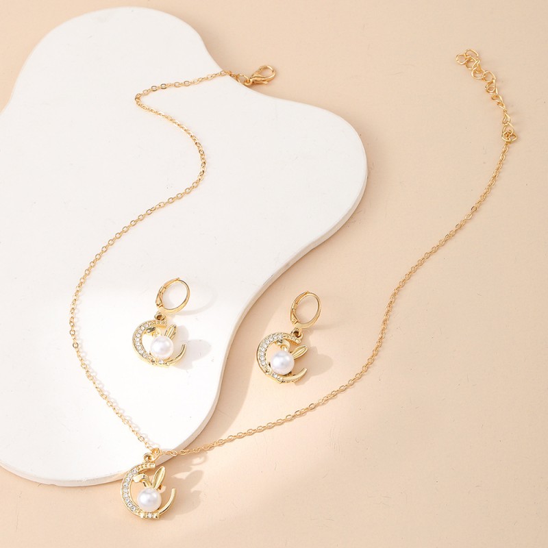 Pearl Rabbit Earrings Necklace Set Supplier
