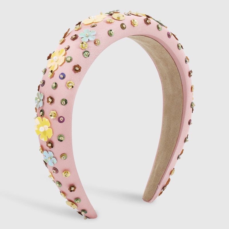 Wholesale Sponge Sequins Faux Pearl Candy Color Girly Heart Flower Beaded Hair Band