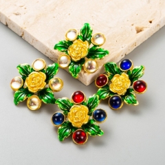 Pendientes De Flores Exageradas Retro De Resina De Hoja Al Por Mayor