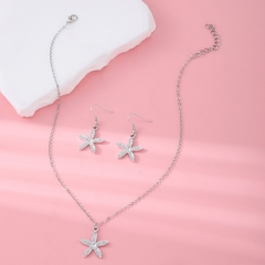 Wholesale Fashion Temperament Starfish Diamond Earrings Necklace Set