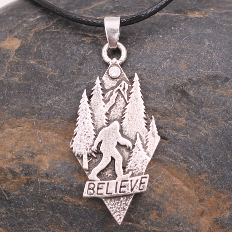 Believe Sasquatch Bigfoot Mountain Pine Tree Pendant Necklace