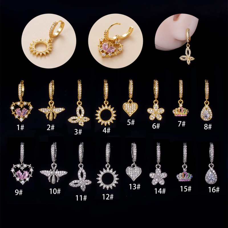 Butterfly Water Drop Crown Flower Love Zircon Hanging With Single Multi-ear Hole Wearing Piercing Earrings Supplier