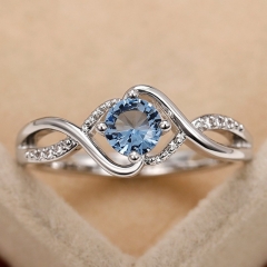 Anillo De Circonita De Diamante Azul Ondulado Al Por Mayor