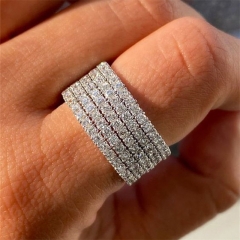 Wholesale Luxury Five Rows Full Of Diamond Zircon Personality All-match Women's Ring