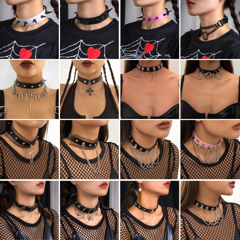 Wholesale Sweet Cool Black PU Love Chocker Halloween Necklace